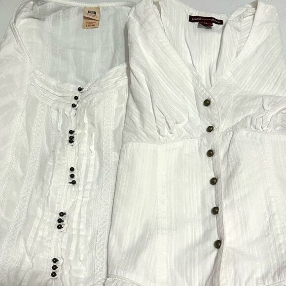 Bundle of Two Y2K White Blouse Top Sz L ( 12-14) Cowgirl Prairie Cottage Peasant - Picture 1 of 15